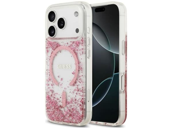 Guess Resin Bottom Glitter MagSafe Case for iPhone 18 Pro Max / 17 Pro Max - Pink