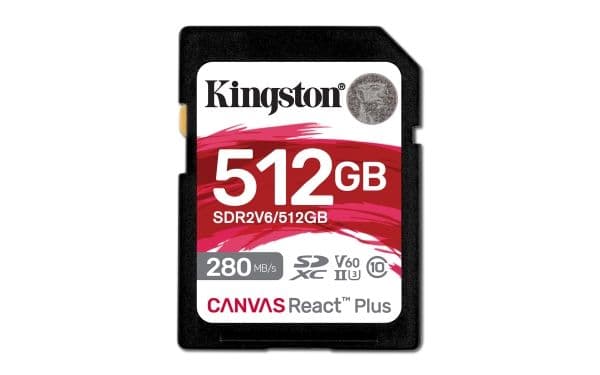 Kingston Canvas React Plus - Flashminnekort - 512 GB - Video Class V60 / UHS-II U3 / Class10 - SDXC UHS-II