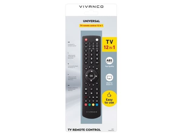 Vivanco VVREMOTEUNI, TV, IR trådlös, Tryckknappar, Svart