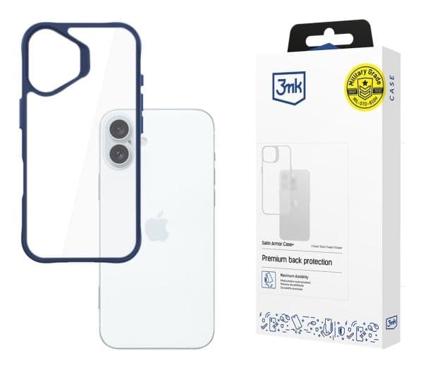 Kotelo 3Mk suojapinnoite Armor+ Blue" Apple iPhone 16 Plus" - läpinäkyvä