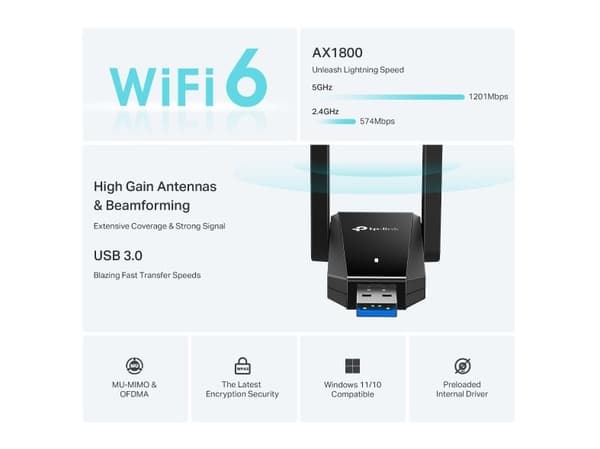 TP-Link TX30U Plus, langaton, USB, WLAN, musta