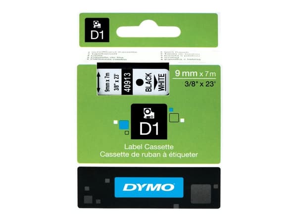 Labeltape DYMO® D1 sort på hvid 9mm x 7m