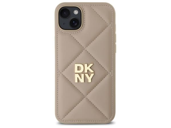 DKNY quiltat Stack Logo iPhone 15 Plus-skal - beige