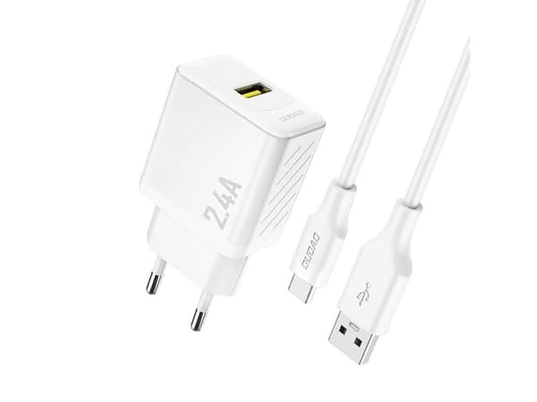 Dudao A23TEU adapter 12W, 1xUSB-A (1 m USB-A till USB-C-kabel ingår), vit