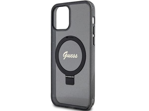 Guess Ring Stand Script Glitter MagSafe-fodral för iPhone 12/12 Pro - svart