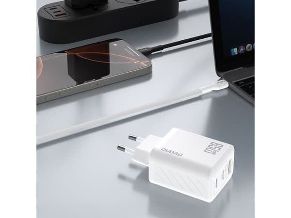 Dudao A29EU-sovitin 65Watt 2xUSB-C 1xUSB-A Valkoinen