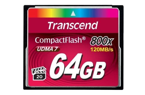 Transcend 64GB 800x CF, 64 GB, CompactFlash, MLC, 120 MB/s, 60 MB/s, Musta