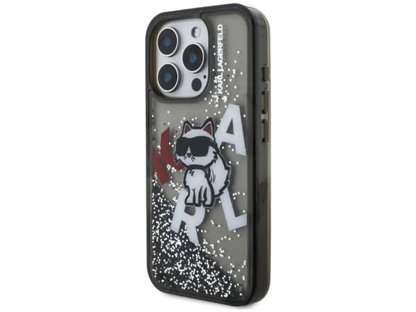 Karl Lagerfeld Liquid Glitter Choupette Logo Case for iPhone 16 Pro Max - Black