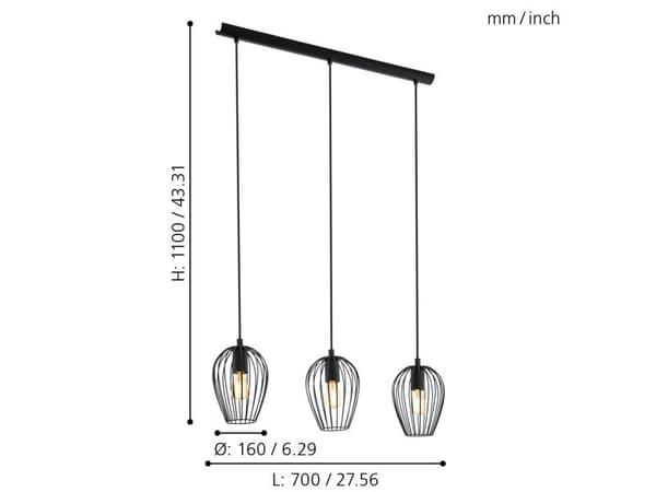 EGLO NEWTOWN langbordbelysning 3L sort