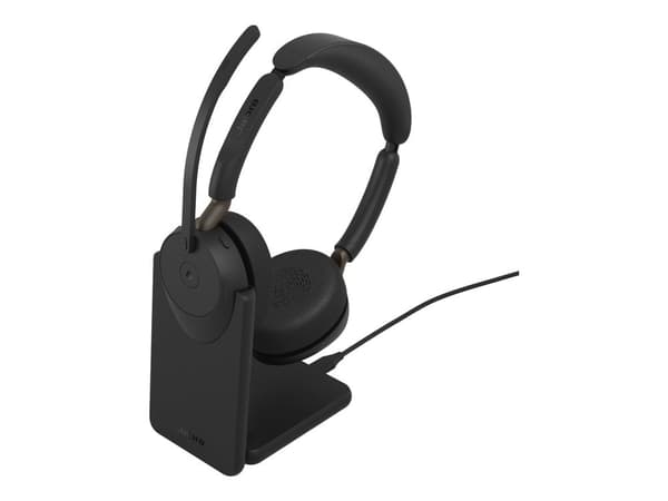 Jabra Evolve3 65 MS Stereo - Hodesett - on-ear - Bluetooth - trådløs, kablet - USB-C via Bluetooth-adapter, USB-C - med ladestativ - Optimized for ...