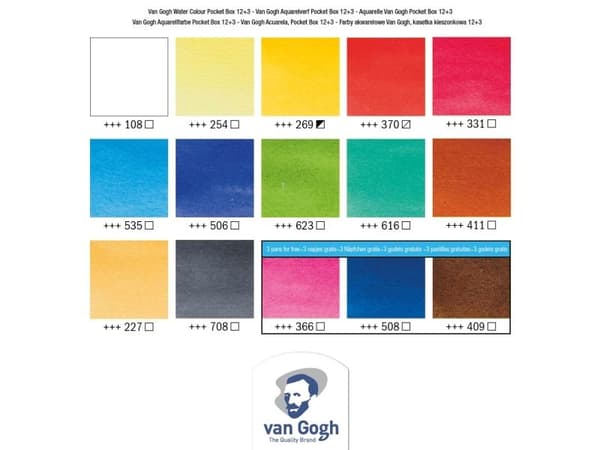 Van Gogh vattenfärg ficklåda basic colours | 12 half pans + 3 färger gratis