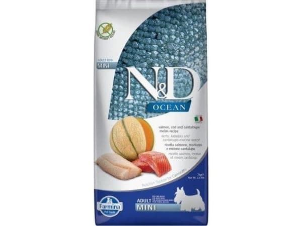FARMINA N&D Ocean Dog Salmon, Cod, Cantaloupe, Melon Adult Mini - tørfoder til hunde - 7 kg