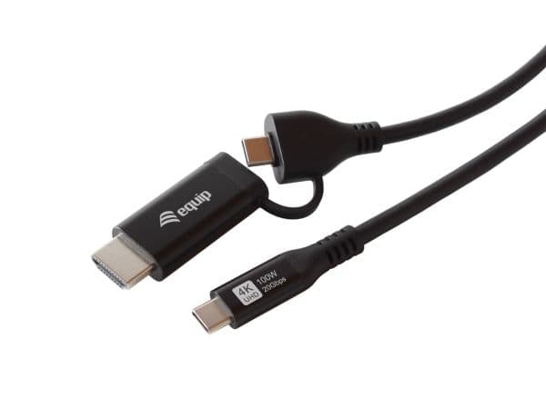 Equip 128435, 1 m, USB Type-C, HDMI + USB Type-C, Hankjønn, Hankjønn, Rett