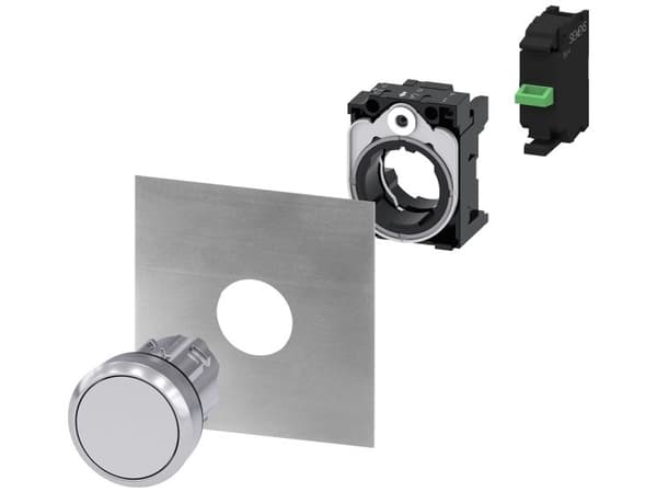 Tryckknapp 22 mm rund med högblank vit märkning I