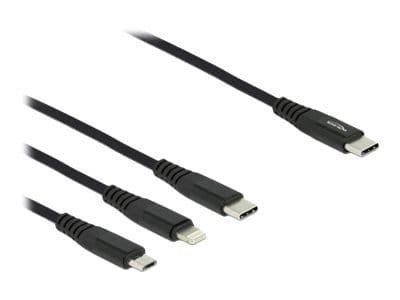 DeLOCK 87148, 0,3 m, USB C, USB C/Micro-USB B/Lightning, USB 2.0, Musta