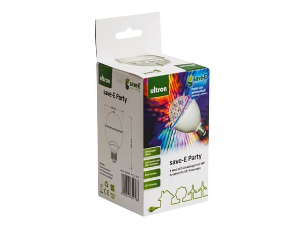 save-E Party - LED-lyspære - form: ball - E27 - 3 W - RGB-lys