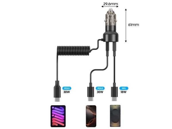 TECH-PROTECT CC05 2-PORT CAR CHARGER PD60W + CABLE BLACK