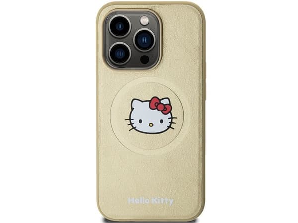 Hello Kitty iPhone 15 Pro Max 6,7" hardcase i gull/gull med MagSafe Leather Kitty Head