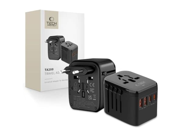 Tech-Protect TA200 adapter EU/UK/US/AU - svart