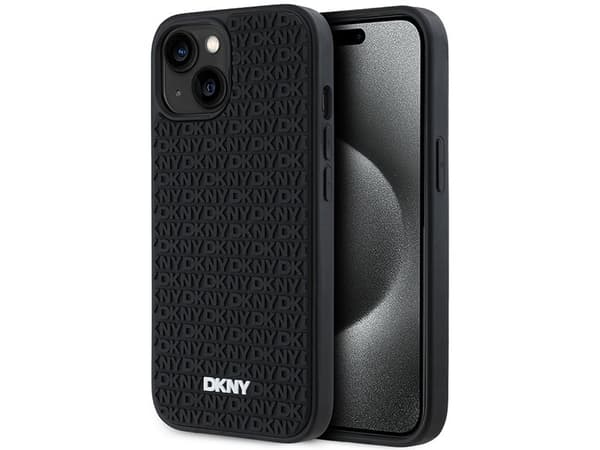 DKNY 3D Rubber-repeterande mönsterskal till iPhone 15 Plus - svart