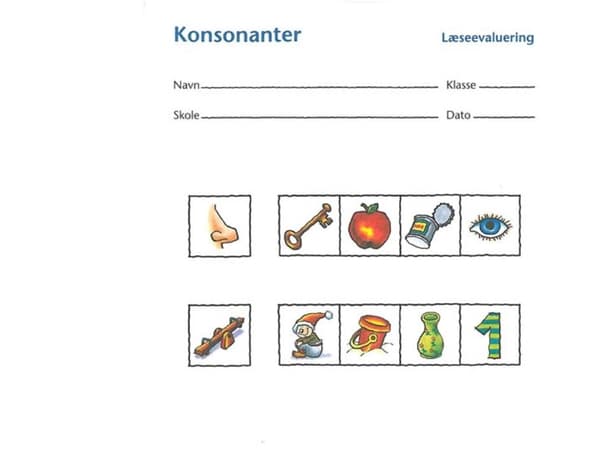 Läsutvärdering, konsonanter á 10 st. | Språk: Danska