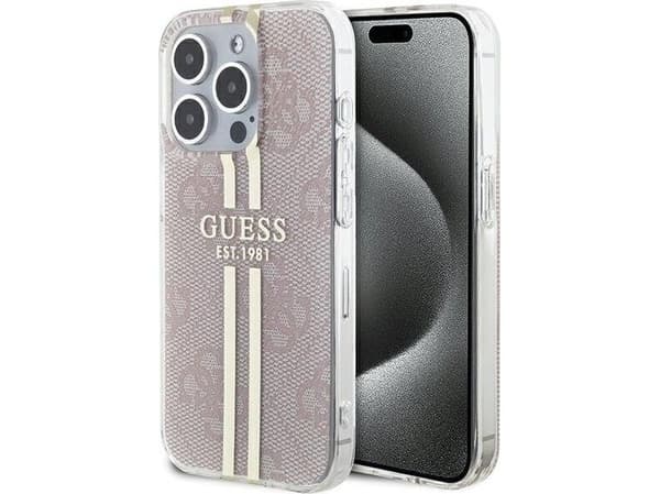 Guess IML 4G Gold Stripe-deksel til iPhone 14 Pro Max - rosa