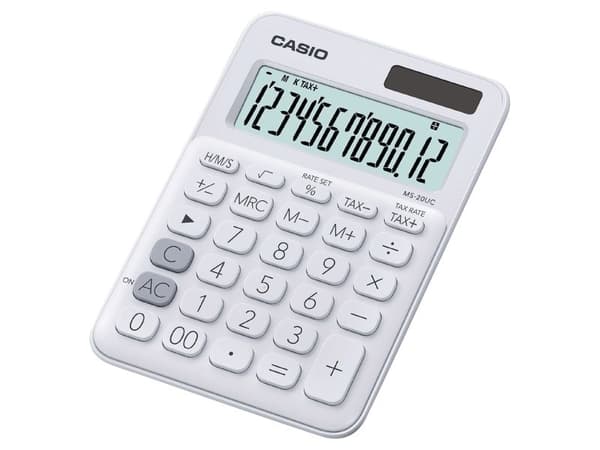 Casio MS-20UC - Skrivebordskalkulator - 12 sifre - solcellepanel, batteri - hvit
