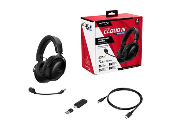HyperX Cloud III S - Headset - fullstorlek - 2,4 GHz - trådlös - svart