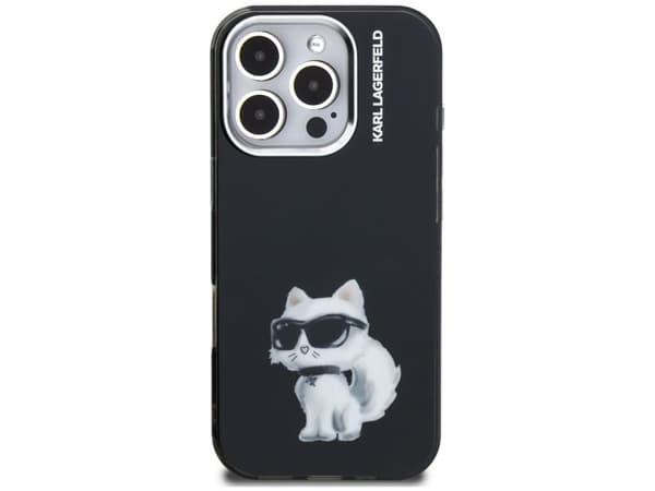 Karl Lagerfeld IML Aquarelle Choupette & logo- etui til iPhone 16 Pro Max - sort