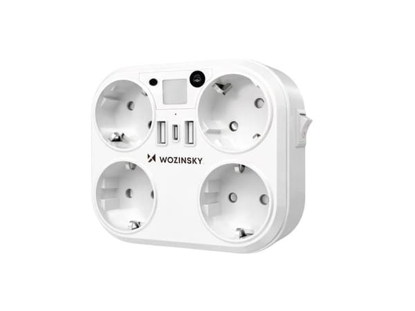 Wozinsky WRS-2B stikkontaktpanel 4x AC, 2x USB-A, 2x USB-C, 4000 W med lampe – hvit