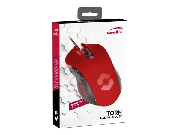 SPEEDLINK TORN, Molempikätinen, Optinen, USB A-tyyppi, 3200 DPI, Musta, Punainen