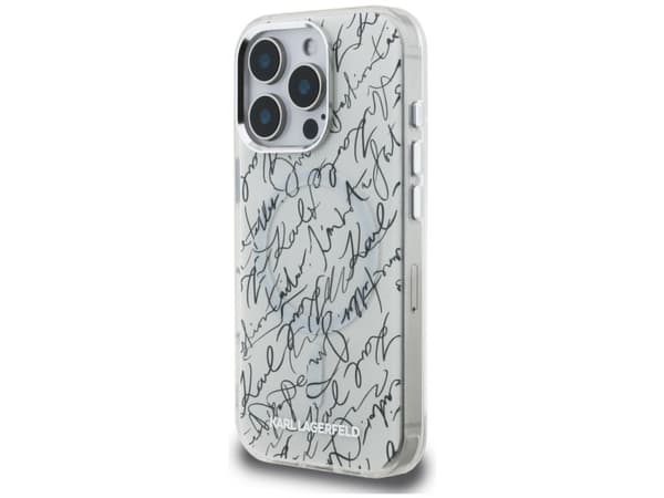 Karl Lagerfeld IML Karl Script Pattern MagSafe-deksel til iPhone 16 Pro Max - hvit