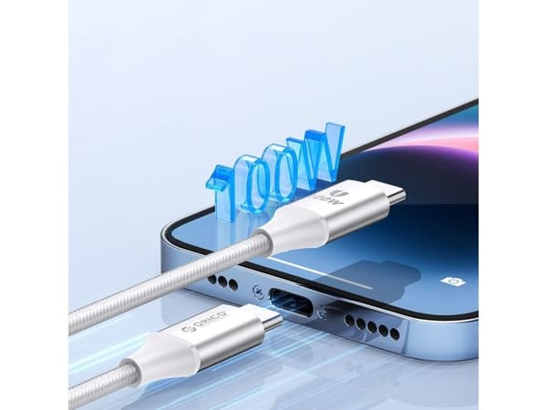 USB-C - USB-C 1m 5A 100W kaapeli - valkoinen