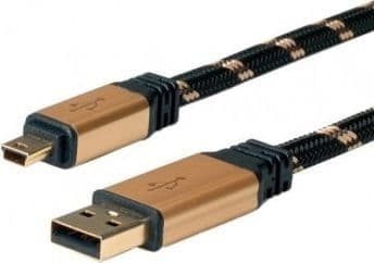 ROLINE 11.02.8822, 1,8 m, USB A, Mini-USB B, USB 2.0, Hankjønn/hankjønn, Sort, Gull