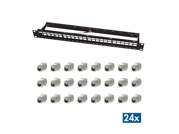 LogiLink Modular 24-port Cat.6A keystone patch panel, 1U, 19" rackmount, EconLine