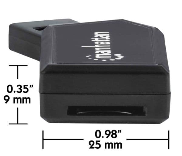 Manhattan 101677, MicroSD (TransFlash), microSDHC, microSDXC, MMC, SD, SDHC, SDXC, Sort, 480 Mbit/s, CE, FCC, USB 2.0, 25 mm