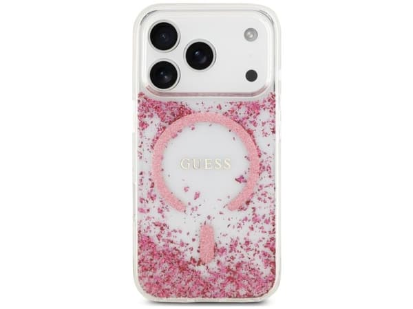 Guess Resin Bottom Glitter MagSafe Case for iPhone 18 Pro / 17 Pro - Pink