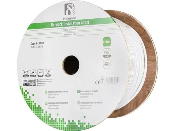 DELTACO TP-70C - Samlet kabel - 100 m - SFTP - CAT 7 - halogenfri - hvit