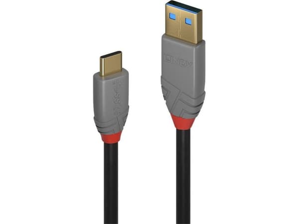 Lindy 36911, 1 m, USB C, USB A, 10000 Mbit/s, Sort, Grå