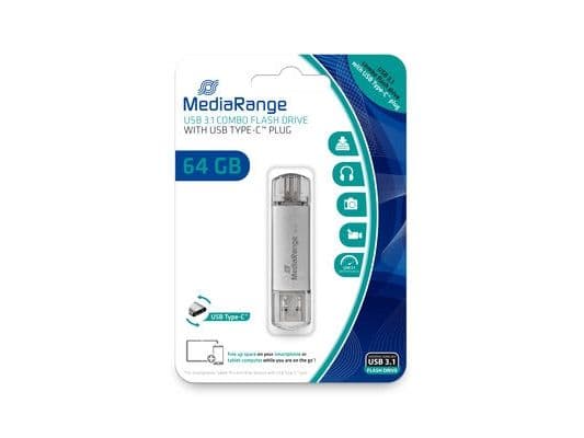 MediaRange combo - USB flash-enhet - 64 GB - USB 3.1 / USB-C - silver
