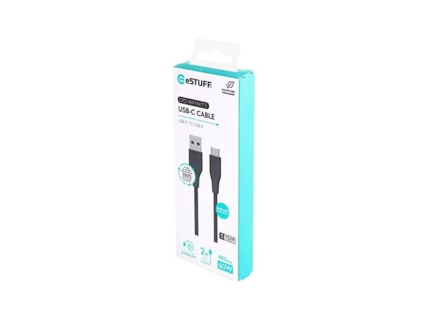 eSTUFF ES605280, 2 m, USB C, USB A, USB 2.0, Svart