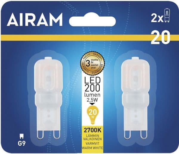 Airam LED-lamppu opaali G9-lamppu 200 lm 2-pack 2-pack