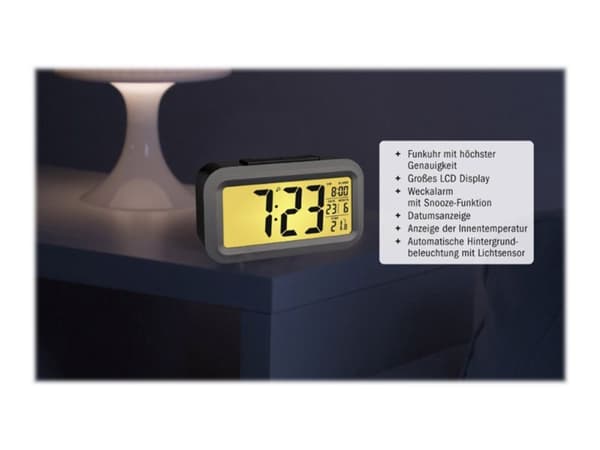 TFA LUMIO PLUS - Väckarklocka - rektangulär - elektronisk - skrivbord - Black silver
