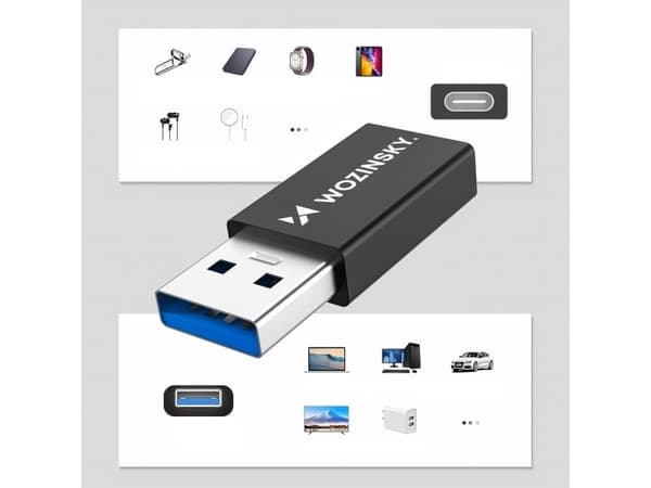 USB-adapter Wozinsky WAAC-01 USB-A til USB-C svart (5907769378980)