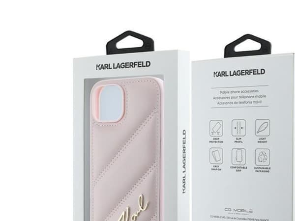 Karl Lagerfeld diagonal quiltad script-cover till iPhone 15 Plus / 14 Plus - rosa