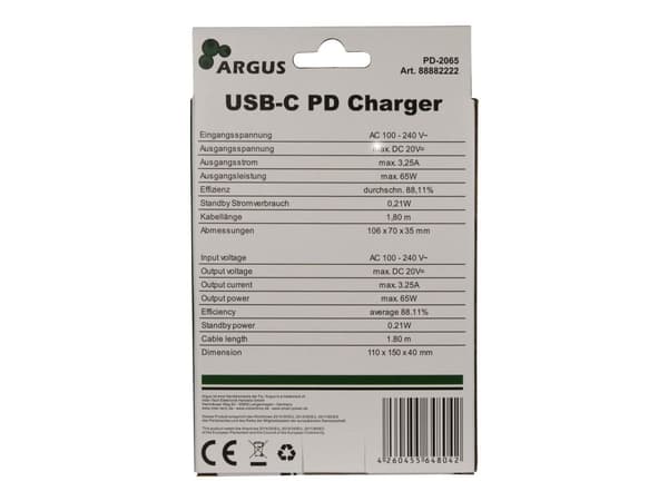 Inter-Tech PD-2065, Sisätila, AC, 20 V, Musta