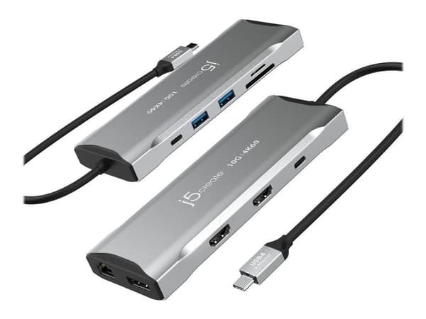 j5create JCD397-N - Mini-dockningsenhet - USB-C / USB4 / Thunderbolt 3 / Thunderbolt 4 - 2 x HDMI, DP - 1GbE