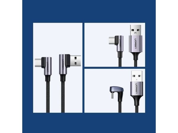 Ugreen USB-USB-C-kaapeli, kulmikas UGREEN US176, 3A, 0,5m (musta)