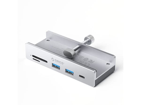 Orico USB-hub (klem-/montering) input: USB-C / output: 2× USB-A 3.2 + 1× USB-C 3.2 + SD&TF, sølv