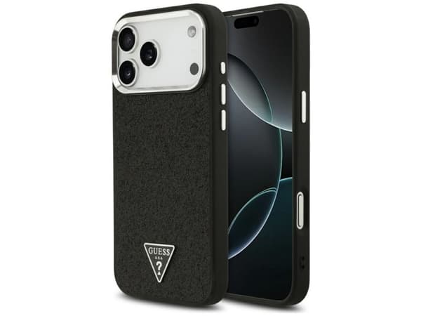 Guess Glitter Triangle Logo MagSafe Case for iPhone 17 Pro Max - Black